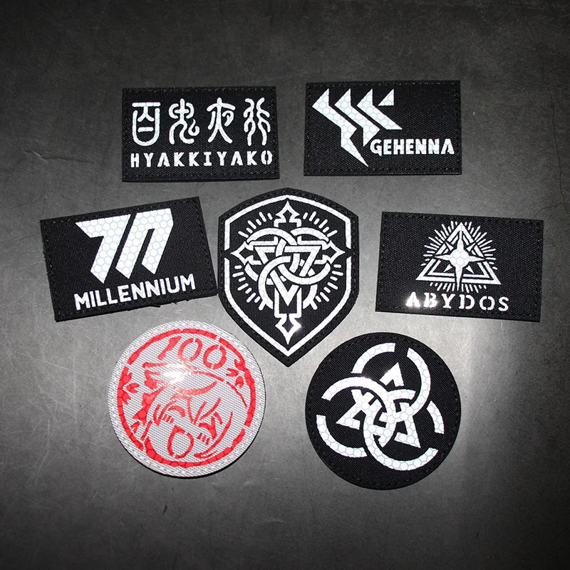 Insignia táctica de Anime, parche reflectante de archivos Granblue, brazalete de 100 puntos, Millennium GEHENNA ABYDOS HYAKKIYAKO para mochila - imagen 3