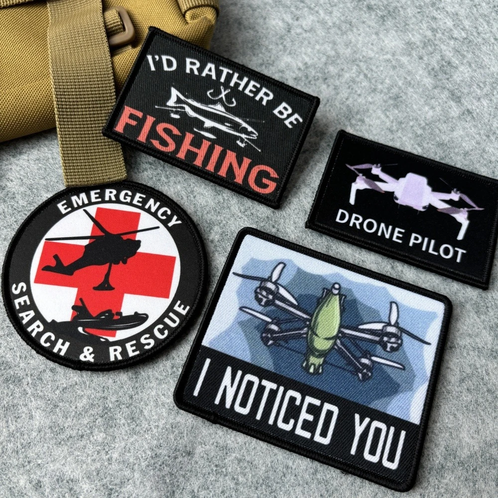 Parches impresos de helicóptero y Dron FPV, parche de gancho y bucle de búsqueda y rescate, brazalete del ejército, insignia de moral militar, mochila, pegatinas para ropa - imagen 2