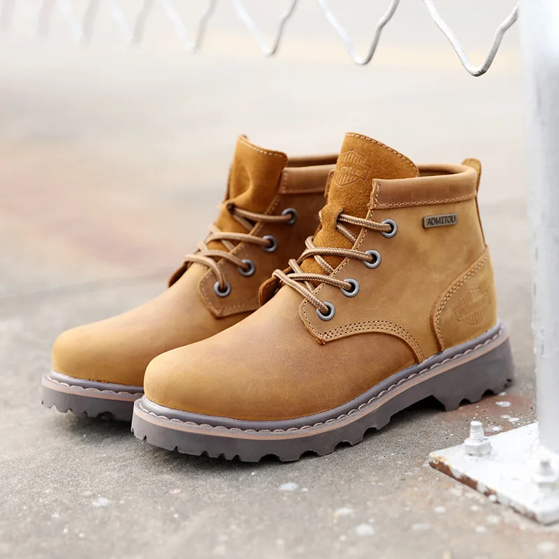 KOWM zapatos de senderismo para hombre, botas impermeables para exteriores, zapatos de caza, zapatos para la nieve, zapatillas tobilleras para mujer en el desierto, botas informales de cuero - imagen 3