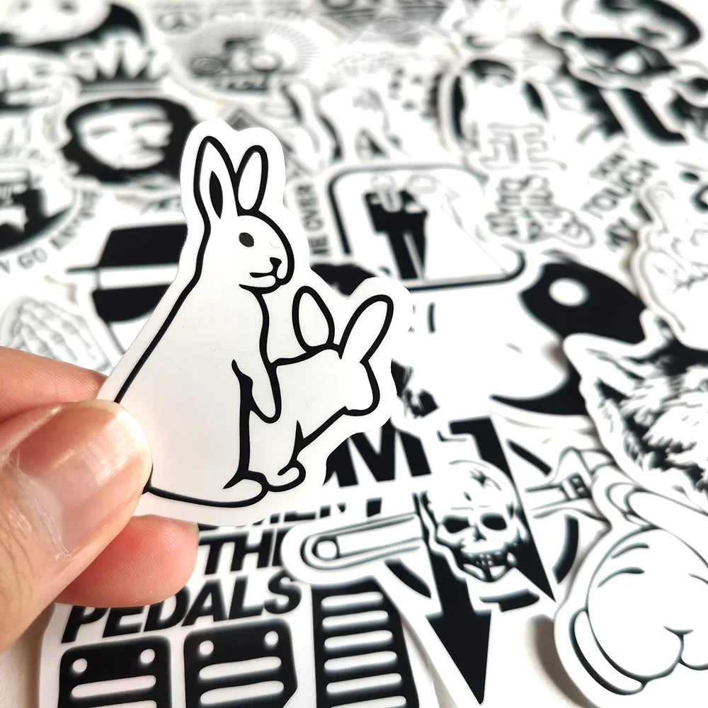 Pegatinas blancas y negras divertidas para ordenador portátil, calcomanía de vinilo para monopatín, coche, motocicleta, parachoques, casco, botella, guitarra, 50 piezas - imagen 2