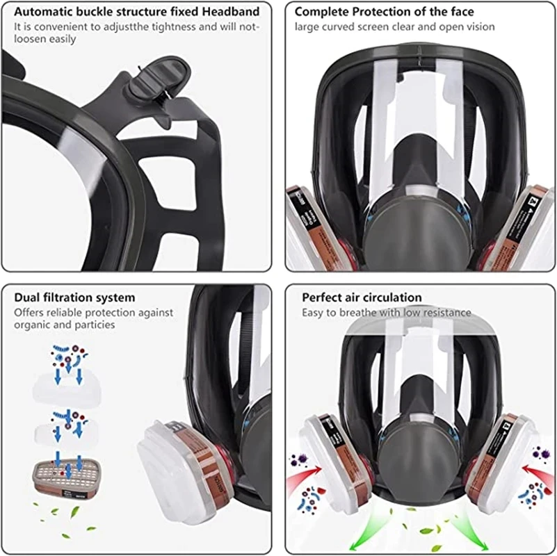 Máscara de Gas químico 6800, respirador de polvo, filtro de máscara facial antiniebla para Gas ácido Industrial, insecticida de pintura en aerosol de soldadura - imagen 5