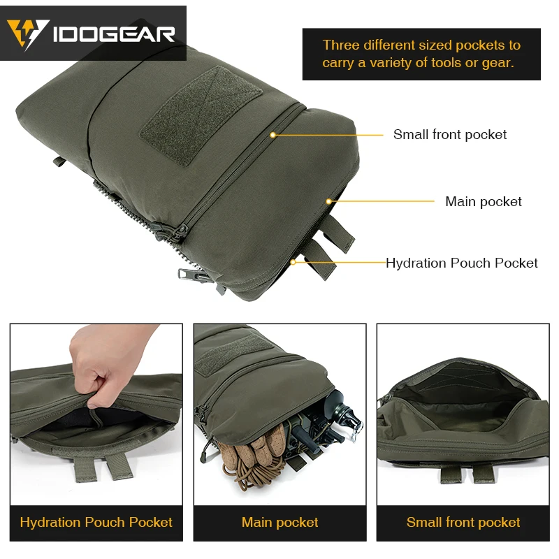 IDOGEAR-Juego de bolsa de hidratación táctica con tanque de agua de TPU de 2L, mochila de agua con agujero de drenaje inferior con cremallera YKK 35121 - imagen 3