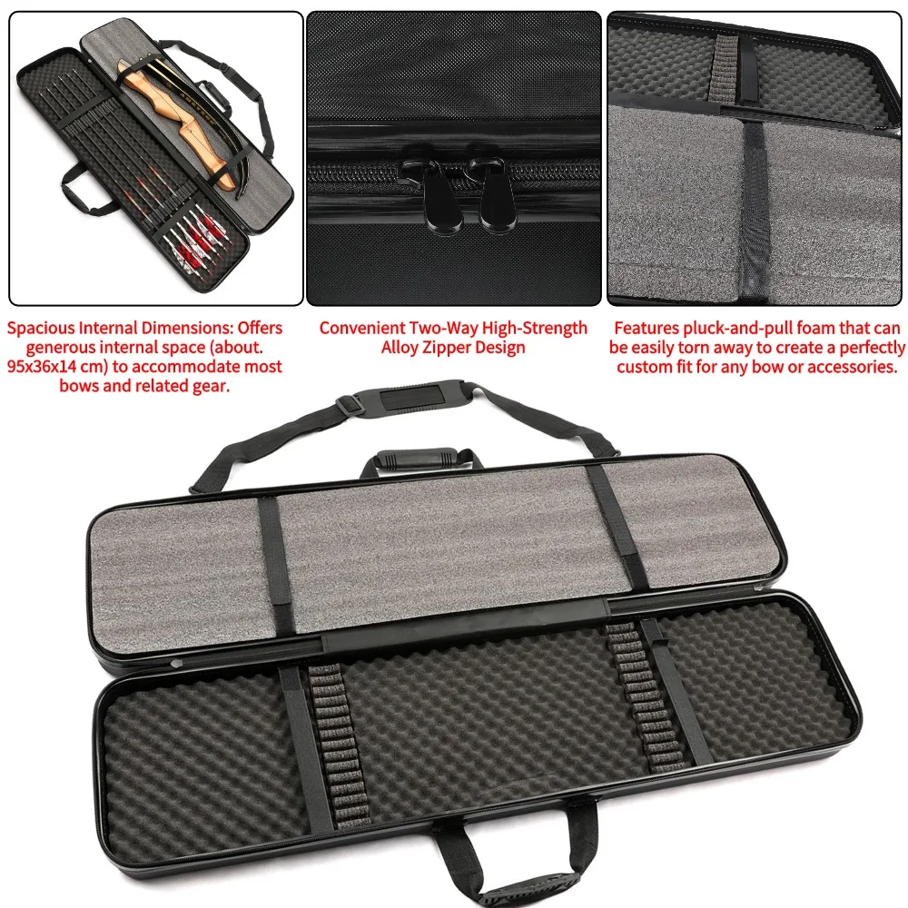 Caja de flecha de arco recurvo de algodón rasgado a mano, caja de equipo de pesca, bolsa de almacenamiento, esponja de seguridad a prueba de golpes, Maleta para deportes al aire libre, 95x23x12cm - imagen 3
