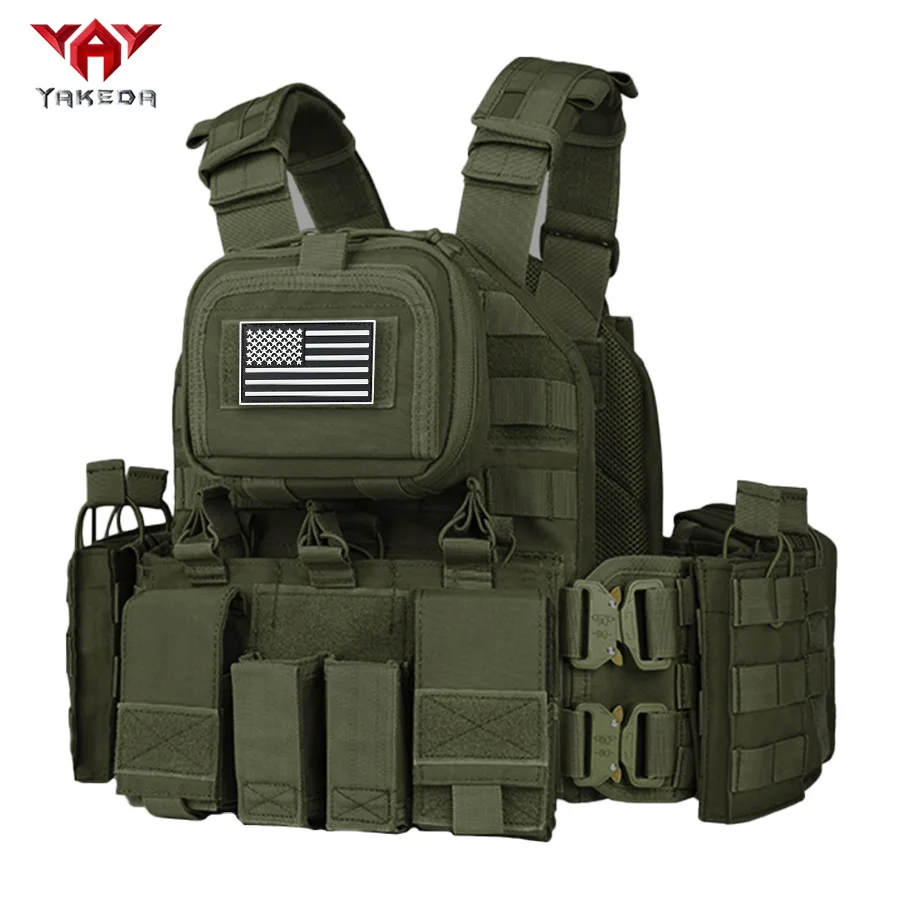 YAKEDA (con bandera americana) chaleco multifuncional montado en MOLLE para exteriores, equipo de entrenamiento, hebilla de serpiente, banda para el vientre colgante en el pecho - imagen 2