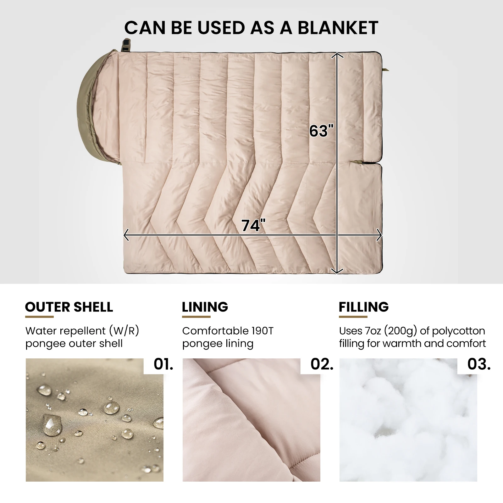 Onetigris-saco de dormir para acampar, impermeable, sobre cálido para 3 estaciones, para mochilero, sacos de dormir para viajes al aire libre y senderismo - imagen 4