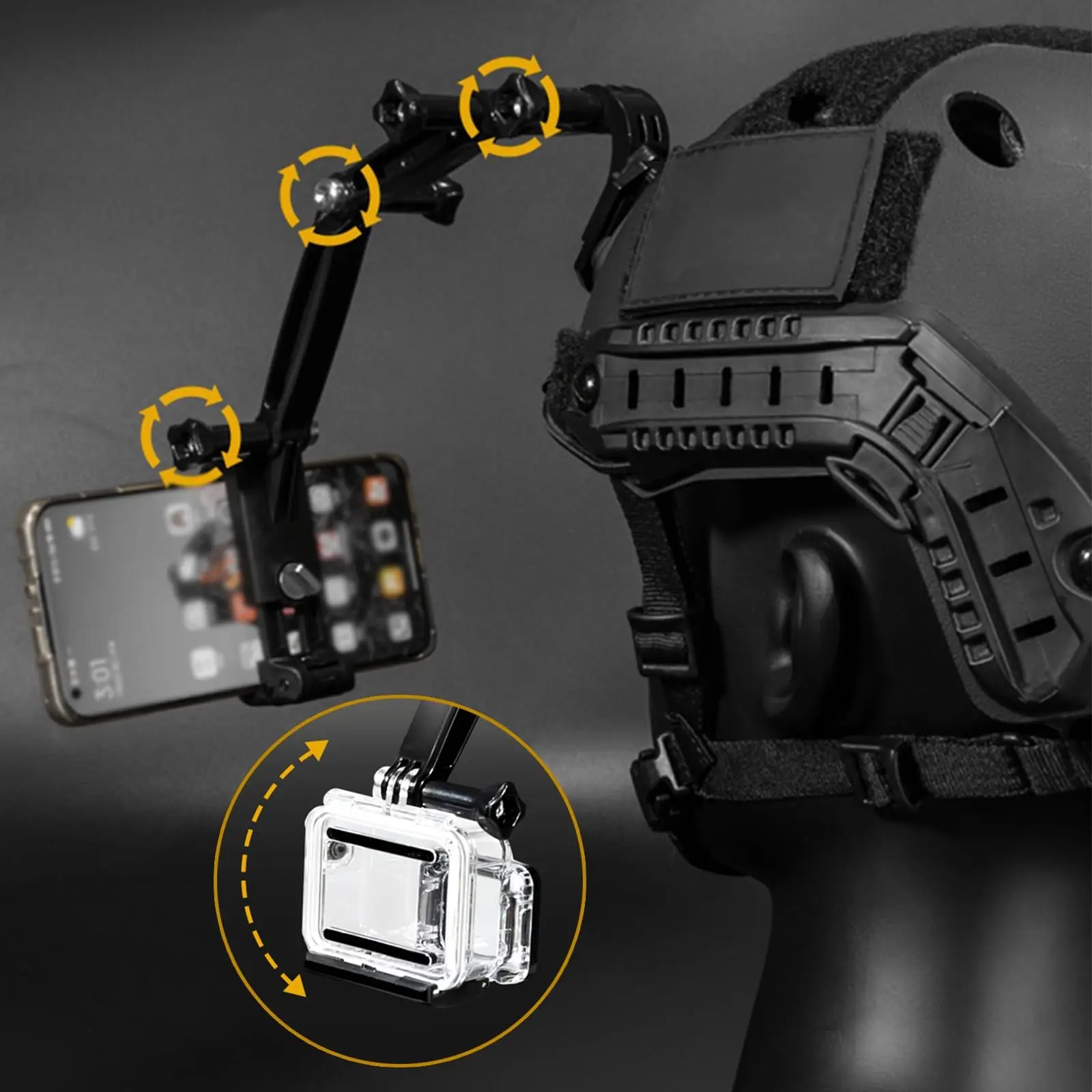 Casco Airsoft FAST, juego de montaje de brazo de 4 secciones para teléfonos/cámaras de acción, compatible con vista de primera persona, accesorios tácticos de tiro - imagen 5