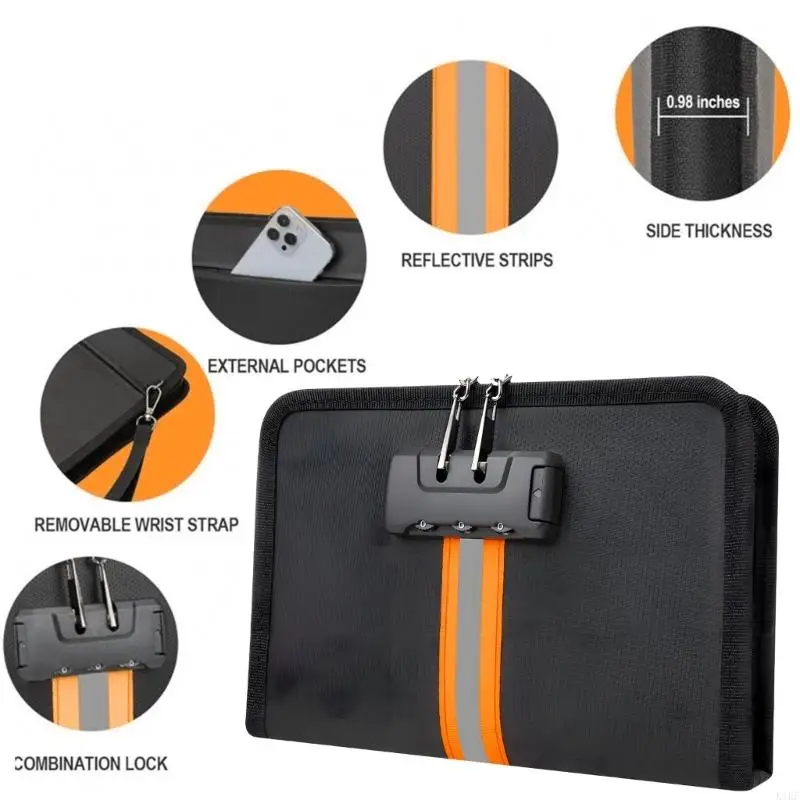 Bolsa documentos impermeable y no inflamable que resalta gancho combinado para última seguridad contra llamas y - imagen 5