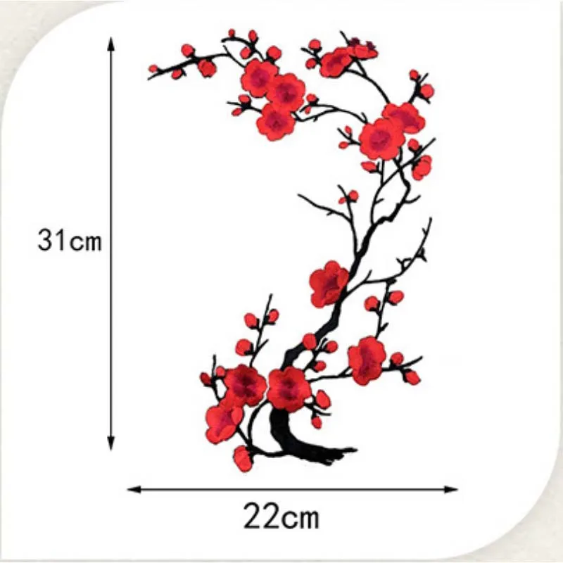 Apliques de flores de ciruelo de 31x22CM, pegatinas de transferencia para planchar, parche termoadhesivo bordado Floral de tela para ropa, vestido - imagen 5
