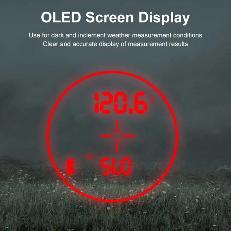 Telémetro láser de 2000 yardas para caza, medidor de distancia de amplificación 7x, pantalla roja OLED, 1200 yardas - imagen 5
