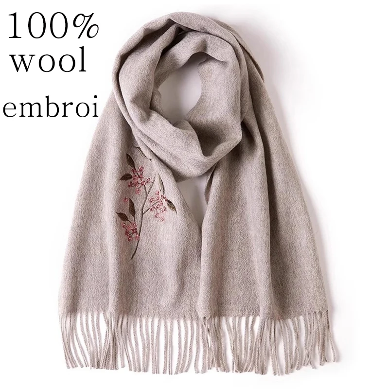 100% bufanda de lana pura tejido térmico de lujo respetuoso con el medio ambiente diseño bordado de China accesorios de ropa decoración regalo suave mujer chica - imagen 4