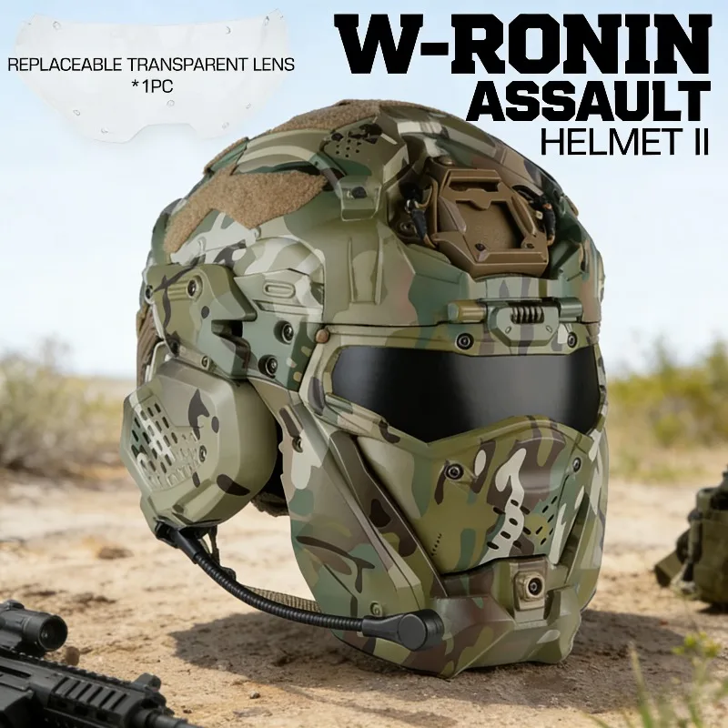 Casco táctico W-Ronin Assault II con lente reemplazable para airsoft