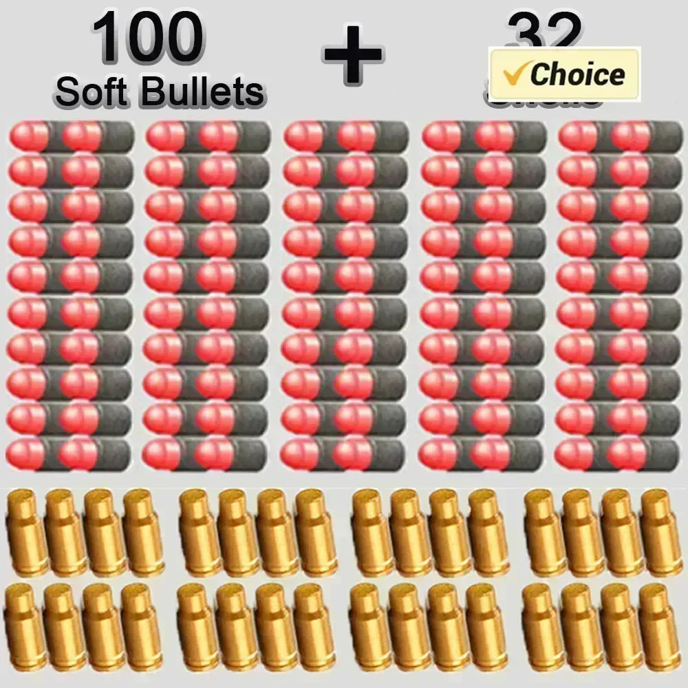 32 conchas y 100 balas suaves de EVA para pistola de juguete, juego de tiro Colt 1911, Paintballs para niños - imagen 5