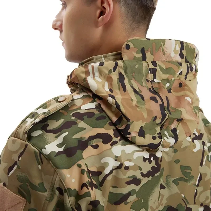 Chaquetas tácticas de camuflaje de concha suave para hombre, abrigo polar impermeable con capucha, chaqueta para exteriores, ropa de caza al aire libre - imagen 5