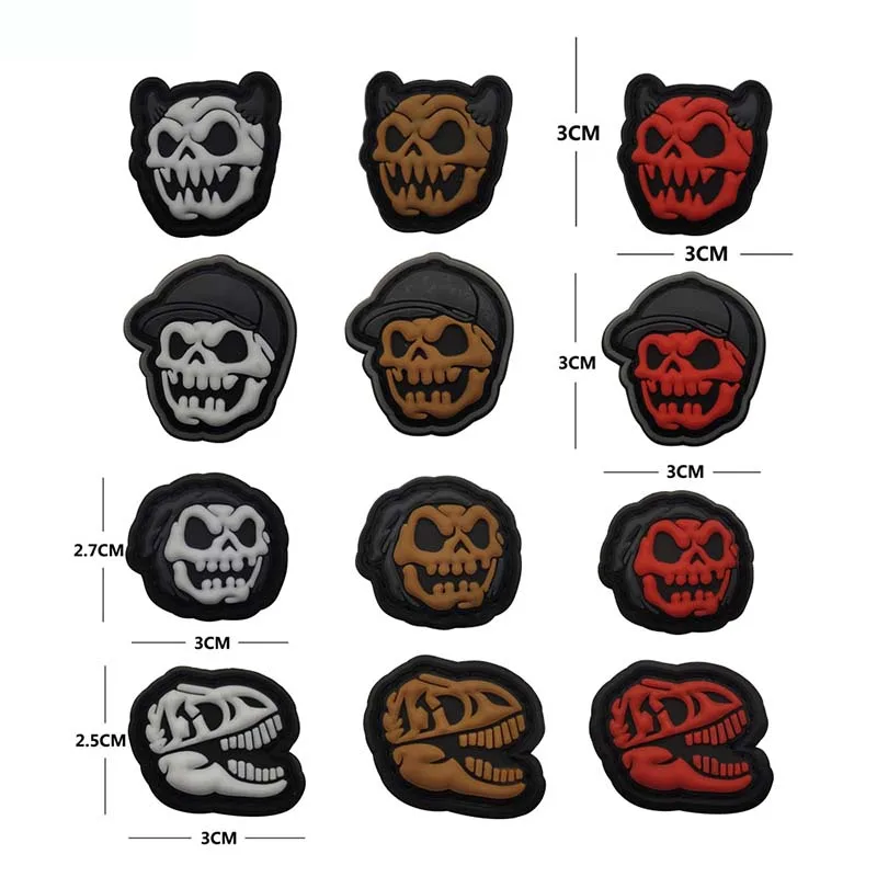 Mini parches tácticos para mochila de goma de PVC 3CM /3D con gancho, divertido cráneo de calabaza, pegatinas de insignia fósil de dinosaurio, parche masculino - imagen 5