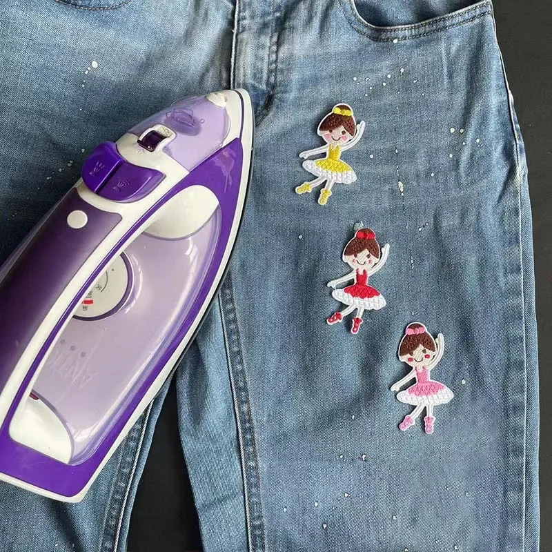 Parche termocollante de la chica bailando, tela bordada de dibujos animados, parches para planchar para camisa, ropa, 7x4CM - imagen 5