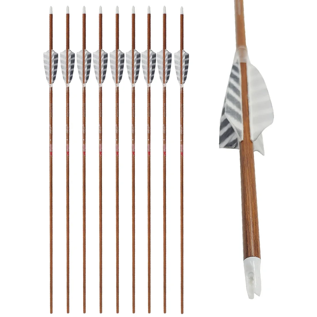 Flechas de carbono de piel de madera ID6.2mm Spine300-900 3 ''compuesto de plumas de pavo arco recurvo flechas de tiro tradicional 6 uds