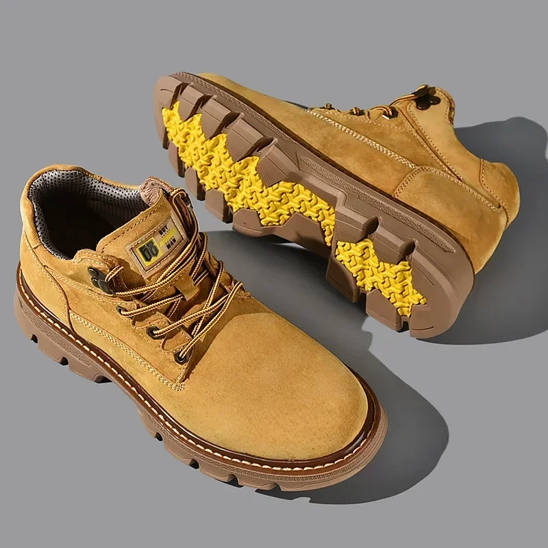 Botas de cuero genuino para hombre, ropa de trabajo de fondo grueso de estilo inglés, zapatos de invierno para exteriores, botas de media caña para hombre - imagen 4