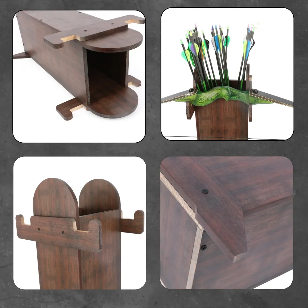 Soporte de Madera para Arco y Carcaj, Estuche de Flechas de Madera Gruesa para Tiro con Arco en Interiores y Exteriores, Práctica de Tiro al Blanco, Caza - imagen 4