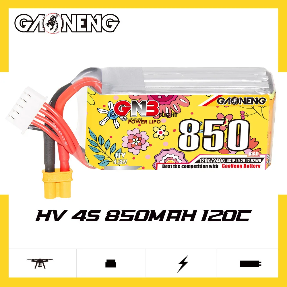 GNB-batería Lipo mejorada para Dron de carreras FPV, piezas de cuadricóptero, helicóptero, 15,2 V, 850mAh, XT30, 15,2 V, 4S - imagen 2