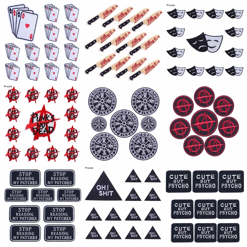 10 unids/lote parche bordado de estilo negro DIY Punk letra eslogan parche sombreros mochila bordado insignias hierro en parches pegatinas