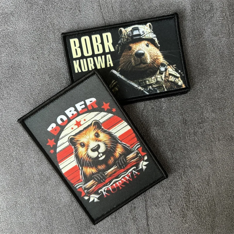 Parche táctico con estampado "BOBR KURWA", insignia de moral para ropa, parche de castor militar con gancho, pegatina para brazalete de mochila - imagen 3