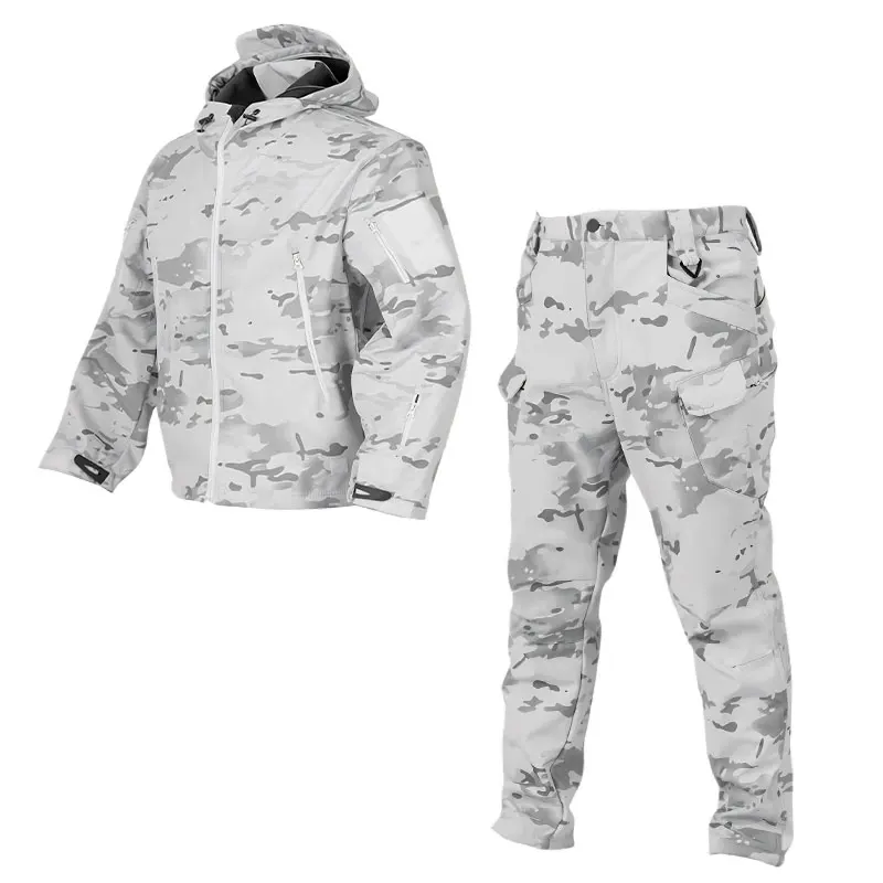 Conjunto de chaqueta táctica de camuflaje de nieve táctica, traje de senderismo duradero y impermeable con forro polar, cálido y protector - imagen 2