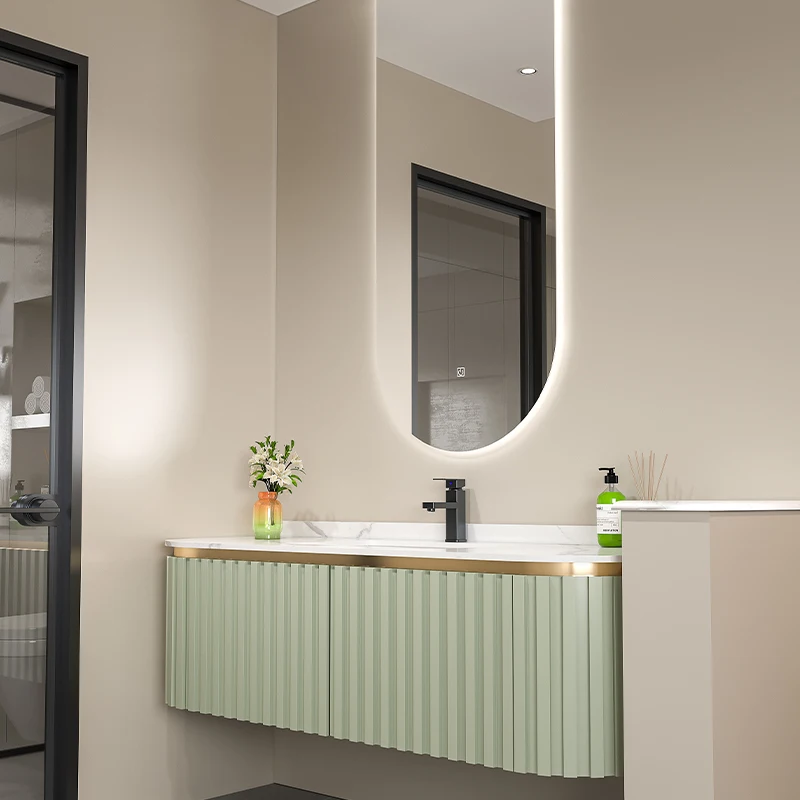 Gabinetes de baño modernos personalizados de estilo japonés con paneles de viento y roca combinados con madera maciza de lujo ligera - imagen 2