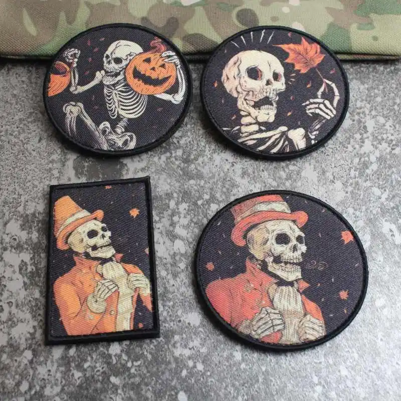 Parche bordado de noche de calabaza para Halloween, insignia táctica de calavera de otoño Victoria, apliques DIY, decoración de brazalete al aire libre - imagen 3