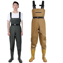 Pantalones de pesca de PVC duraderos, correas de cuero impermeables, protección de medio cuerpo, traje para vadear, mono con zapatos de una pieza