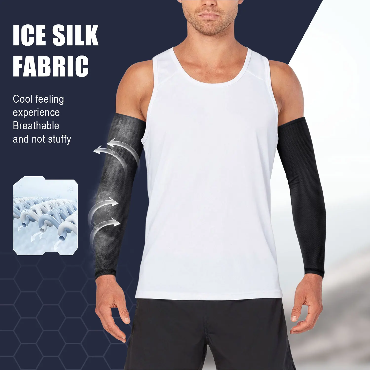 Manguitos elásticos de tela de hielo para ciclismo, calentadores de brazo de protección UV para deportes, correr, senderismo, Camping, bicicleta de béisbol, hombres - imagen 2