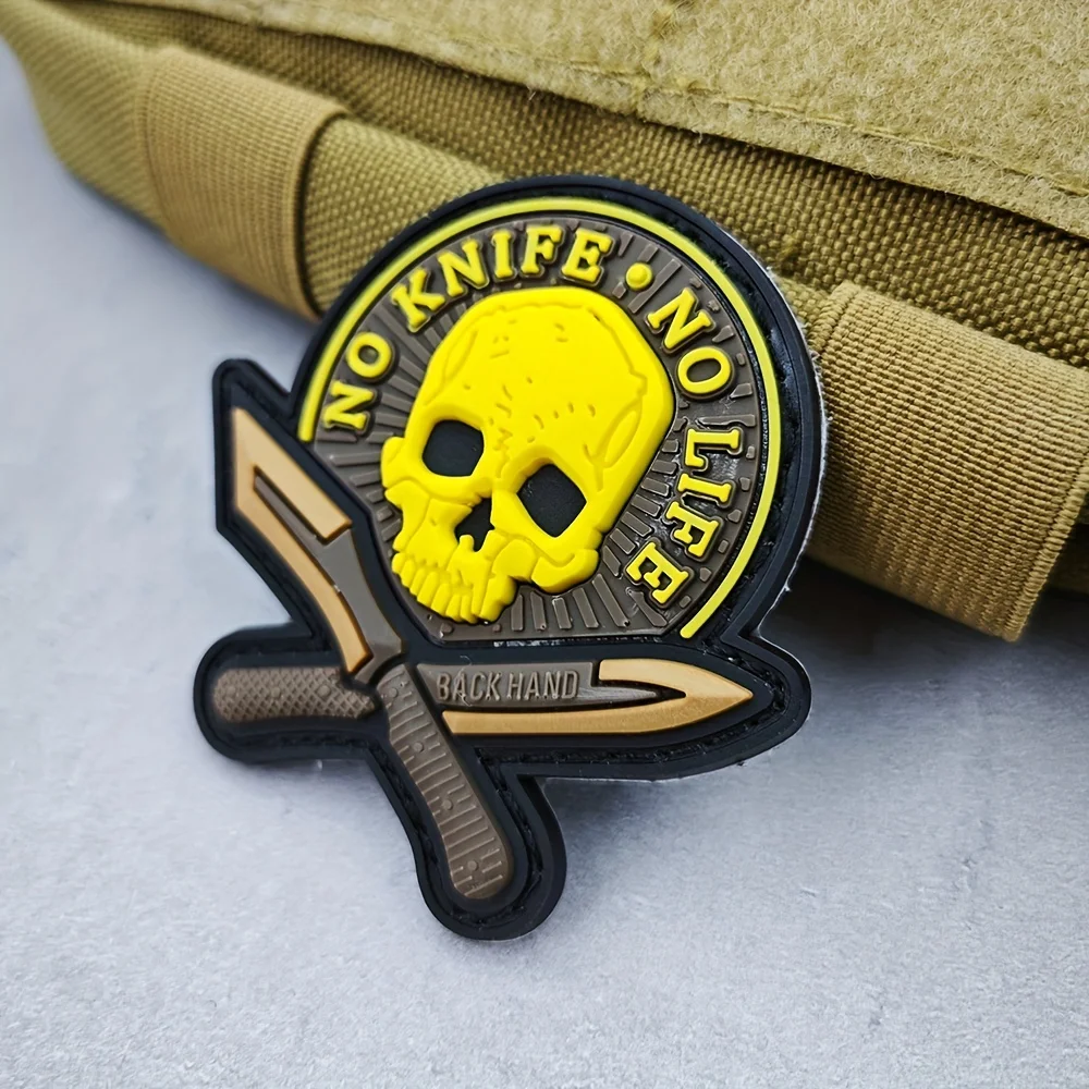 Parches Velcro Mochila TáCticos De Bordados Parche de velcro de goma de PVC suave 3D "Sin cuchillo, No Life", moral con cierre de gancho y bucle para chaleco de mochila Molle táctico militar - imagen 4