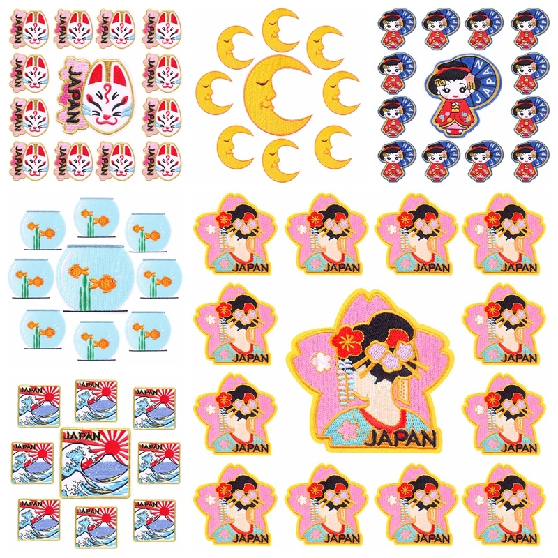 Prajna-parche bordado de dibujos animados de Japón para mujer, parche bordado para planchar, parches de Japón para ropa, 10 unids/lote