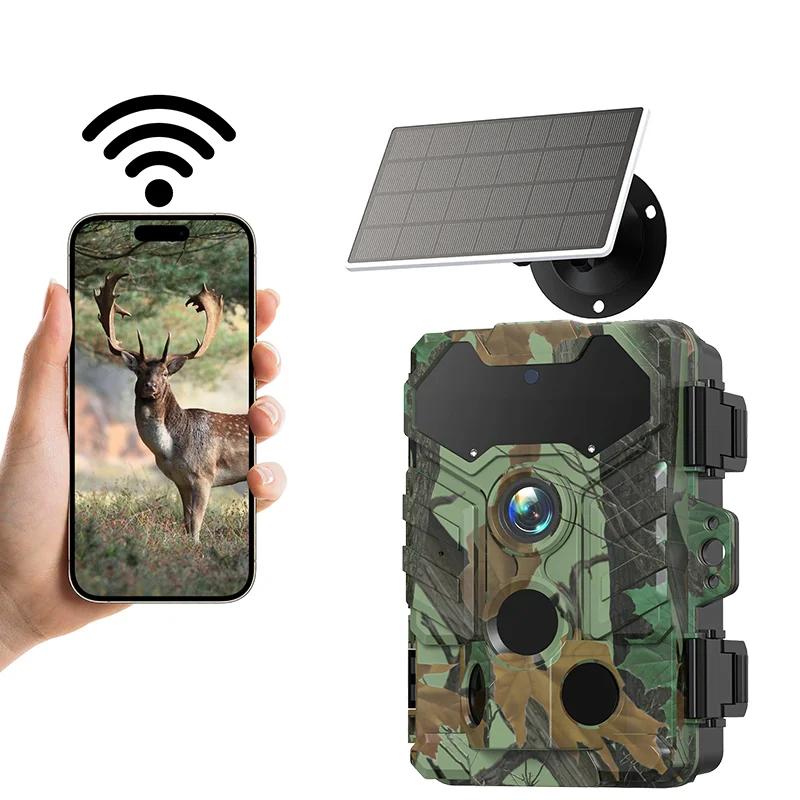 Cámara de rastreo con Control remoto por aplicación Wifi, energía Solar con visión nocturna infrarroja y batería de 10.000mAh, cámara de vida silvestre para caza