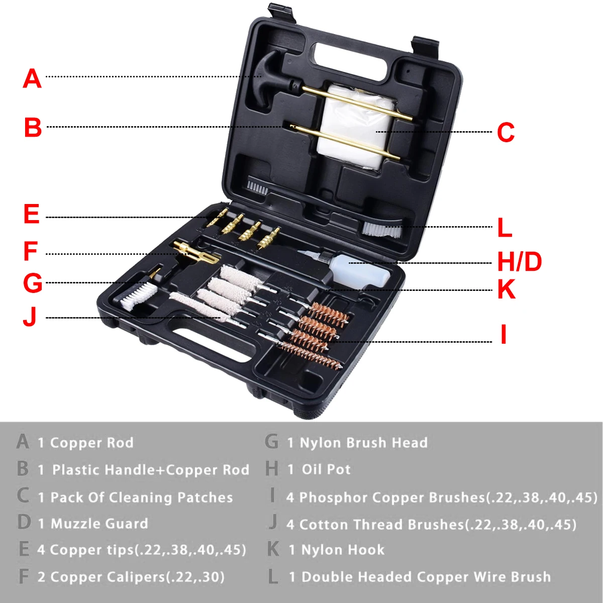 Kit de limpieza de pistola profesional táctica. 22cal 38cal 40cal 45cal pistola varilla de latón cepillo calibre herramientas de brillo de orificio de pistola