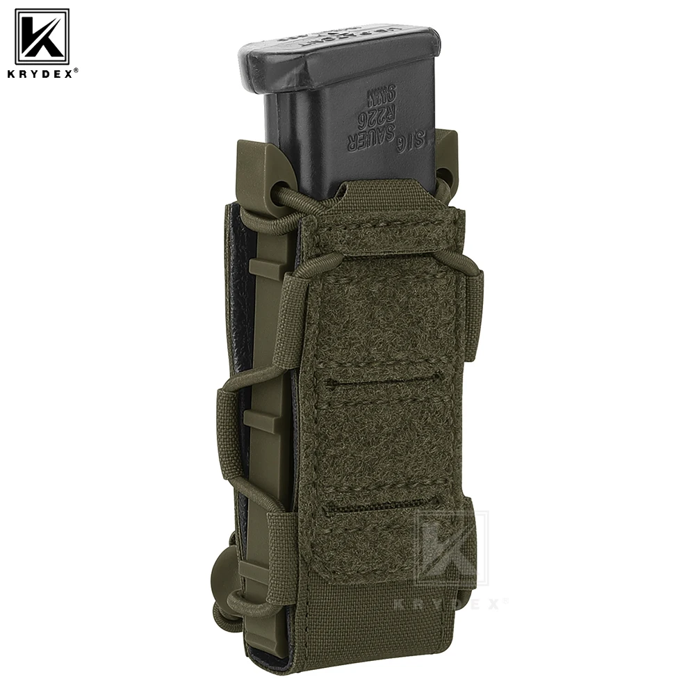 KRYDEX-bolsa táctica para revistas de 9mm, soporte para linterna MOLLE Mag con corte láser superior abierto para pistola, mordazas de pila simple y doble.