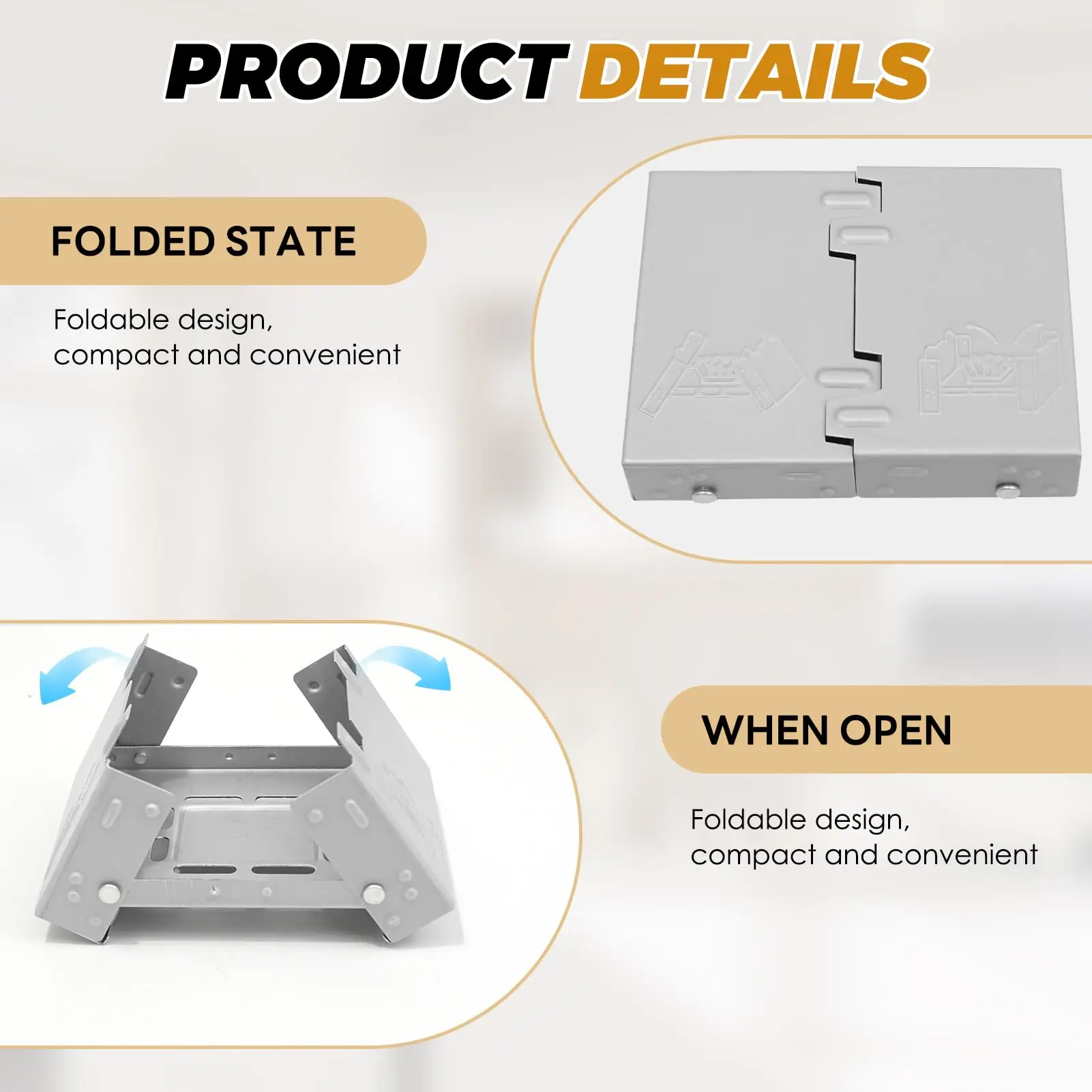 Juego de estufa plegable, aparato de cocina de combustible sólido, estufa portátil para mochilero con soporte estable y cortavientos para acampar al aire libre - imagen 4