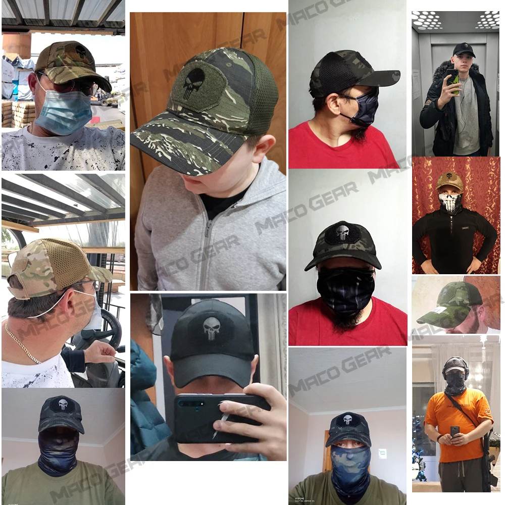 Gorra de béisbol de camuflaje táctico para hombre, gorro de malla ajustable con Calavera, parasol, transpirable, para acampada, caza, senderismo - imagen 3