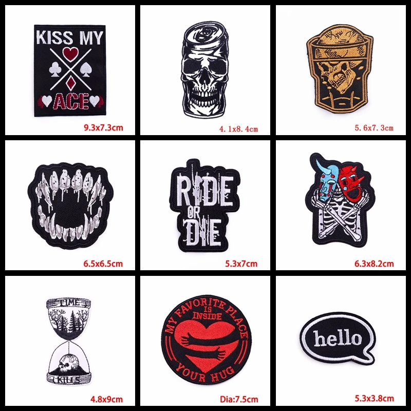 Parche de calavera Punk Hippie, 10 piezas, en la ropa para planchar parches bordados, rayas, Rock Biker, pegatinas para ropa, insignias DIY - imagen 3