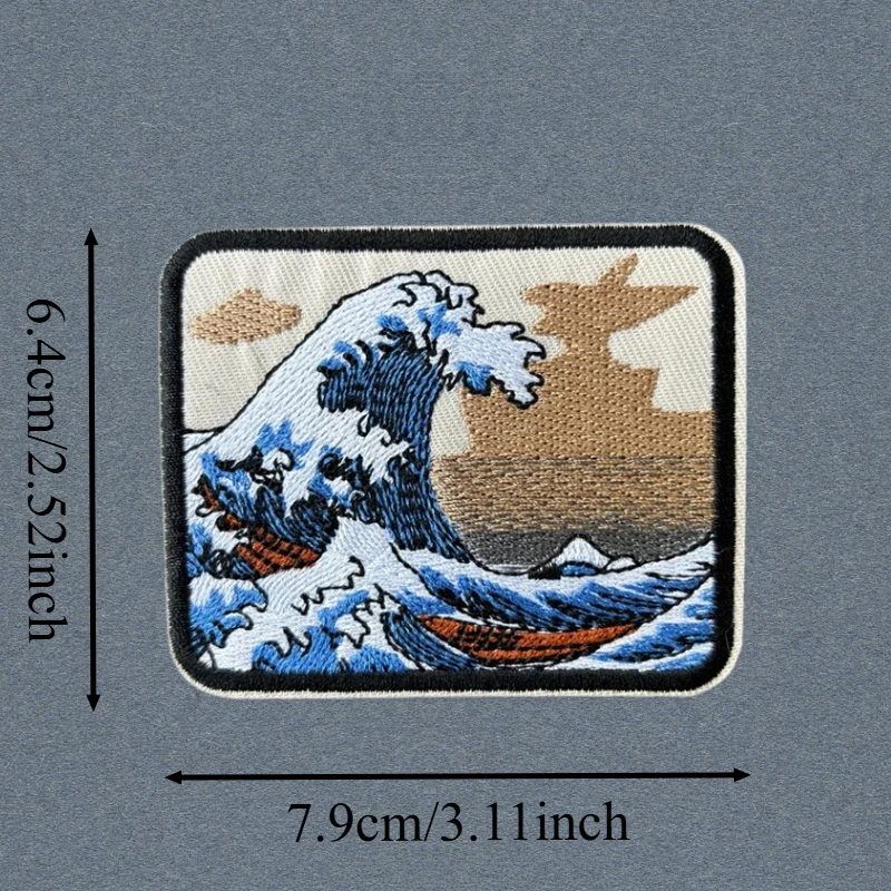 Parche bordado "Sea Wave", chaleco táctico, sombreros con gancho y bucle, insignia de moral, mochila, pegatinas decorativas, parches para brazalete para ropa - imagen 3