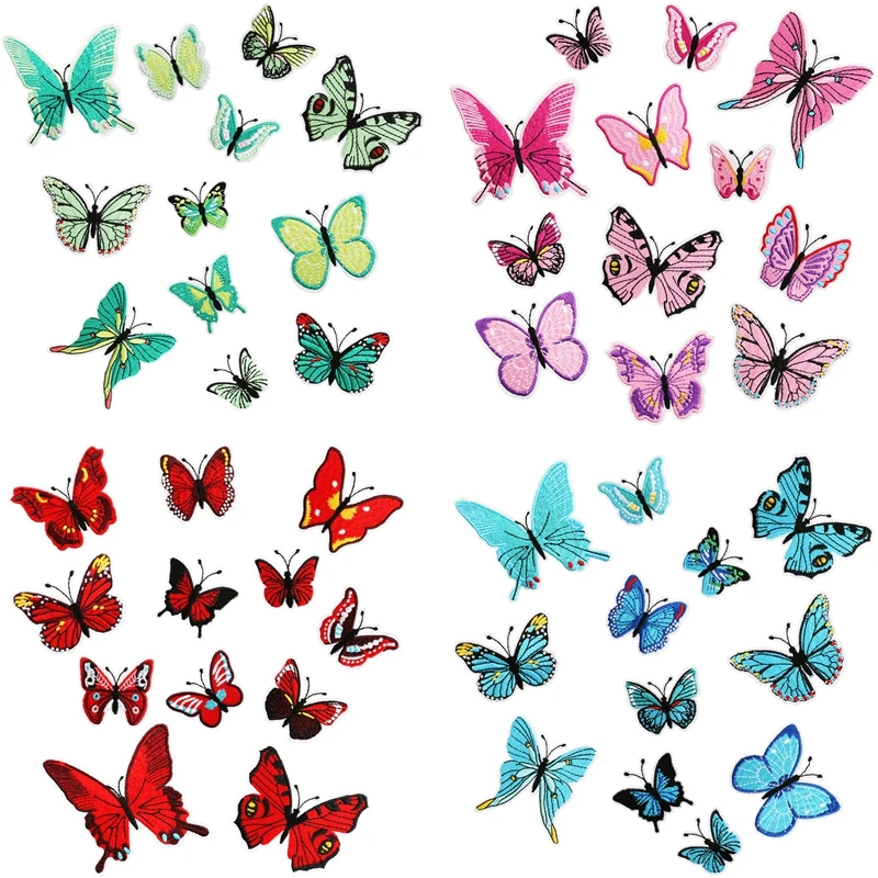 Parches de planchado con bordado de mariposa diy, pegatinas de parche decorativo para ropa de mariposa de dibujos animados