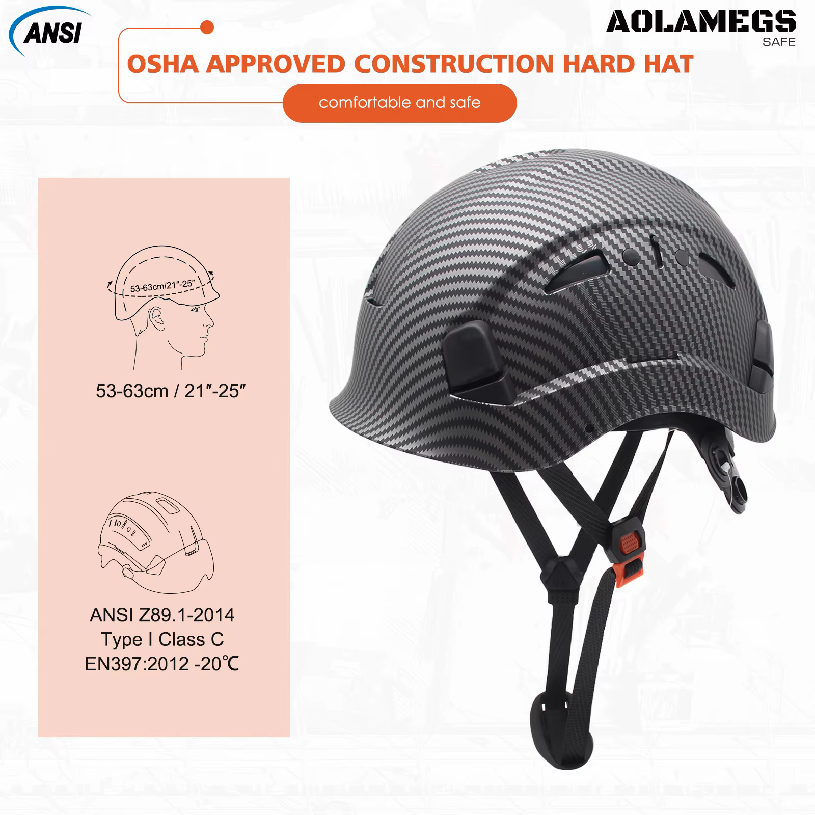 Casco protección fibra carbono CE ANSI – Industrial laboral - imagen 2