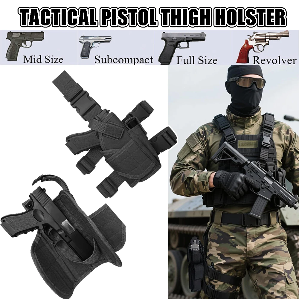 Funda táctica para pistola Molle, funda para pierna caída, funda para pierna caída Airsoft ajustable para mano derecha para caza al aire libre
