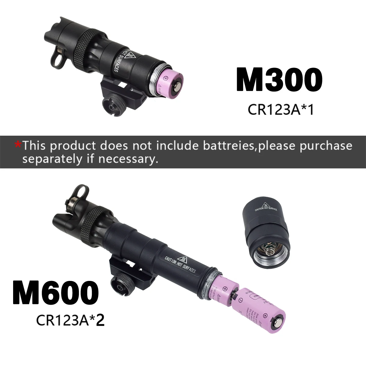 Tapa trasera para linterna táctica Airsoft, cubierta de interruptor de presión de doble función para linterna Surefire M300 M600, luz para armas de caza - imagen 3