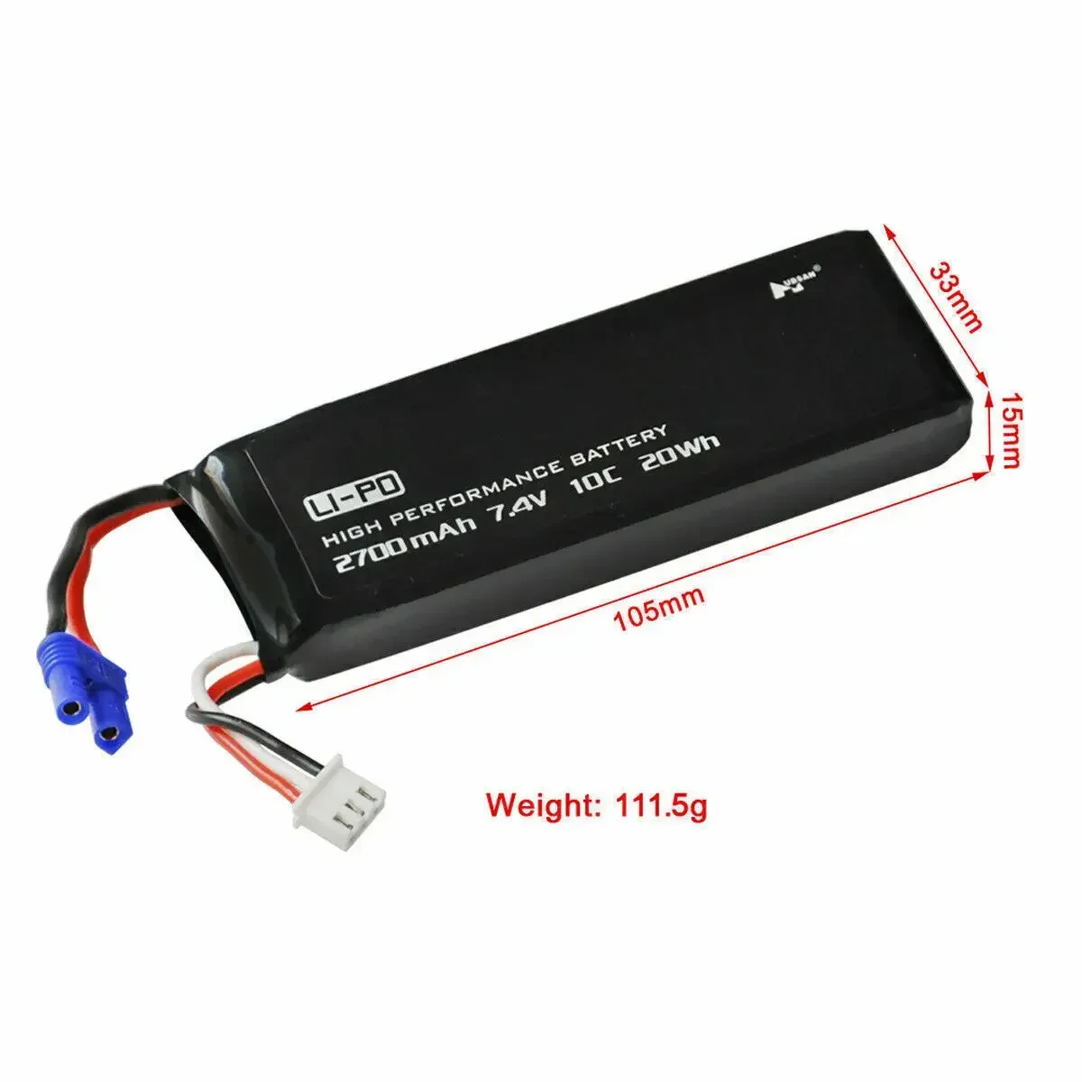 Batería li-po de 2700mAh y 7,4 V con cargador 2 en 1 para Hubsan H501S H501A H501M H501C X4 recambios de drones cuadricóptero RC H501S-14 - imagen 3