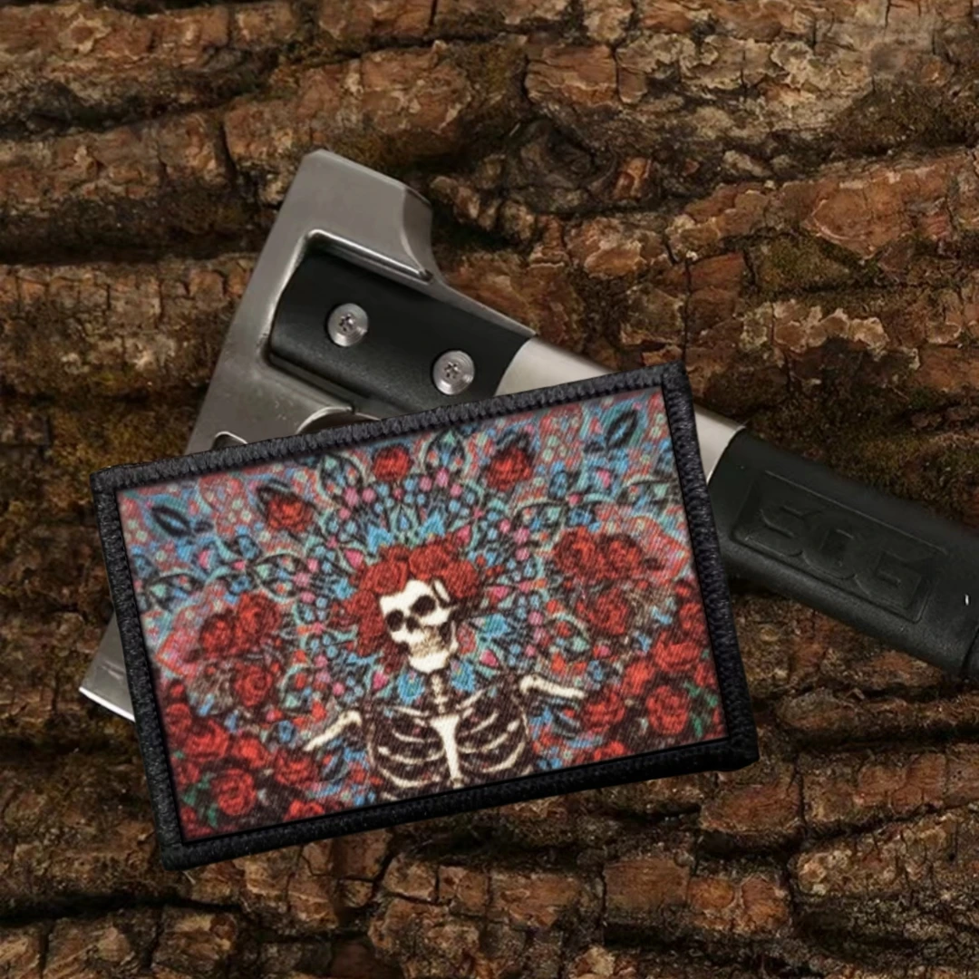 Insignia de esqueleto, rosas, Calavera, vida loca, moral, parches impresos, brazalete táctico, mochila, gancho y bucle, pegatinas del ejército militar - imagen 3