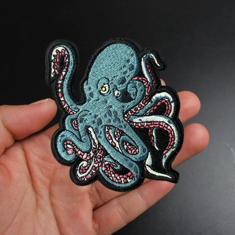 Parche bordado de pulpo para ropa, insignia de moral táctica, parches de gancho y bucle, pegatinas de accesorios para sombrero y mochila