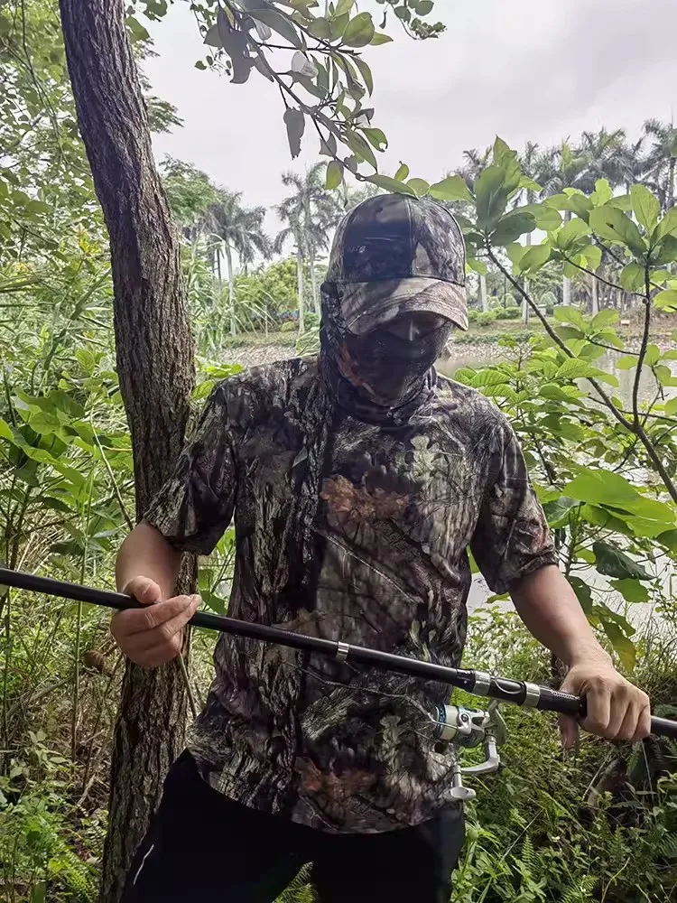 Camisa deportiva antisudor de seda helada para verano, camisa deportiva de secado rápido, camuflaje de jungla, caza, pesca, cuello redondo, camiseta informal holgada de manga corta - imagen 3