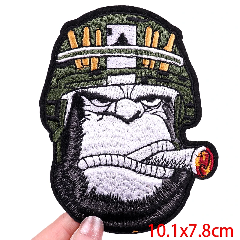 Parche de animales feroz/músculo, parche bordado de oso/mono, parches Punk para planchar para ropa, parches termoadhesivos para ropa - imagen 5