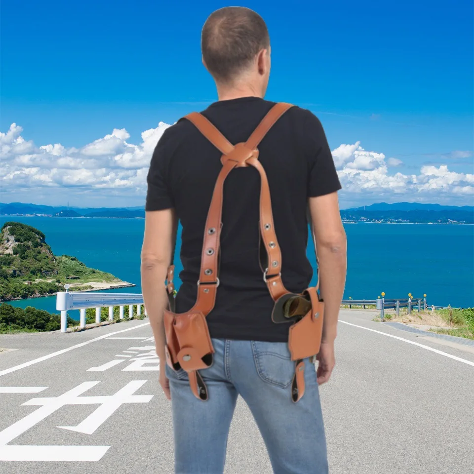 Funda de hombro para pistola ajustable P320 de 1911 con doble bolsa para revistas, funda para chaqueta de traje de transporte oculta, color marrón - imagen 5