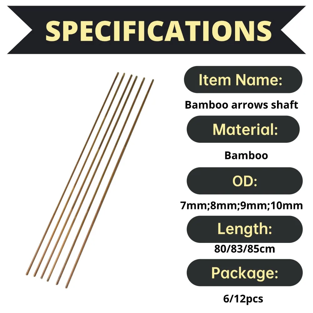 6/12 Uds eje de flecha de bambú 80/83/85cm tiro con arco flecha de bambú OD 7/8/9/10mm para arco recurvo tiro de caza con arco largo tradicional - imagen 2